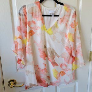 Calvin Klein Floral Bell Sleeve Blouse - Size Small
